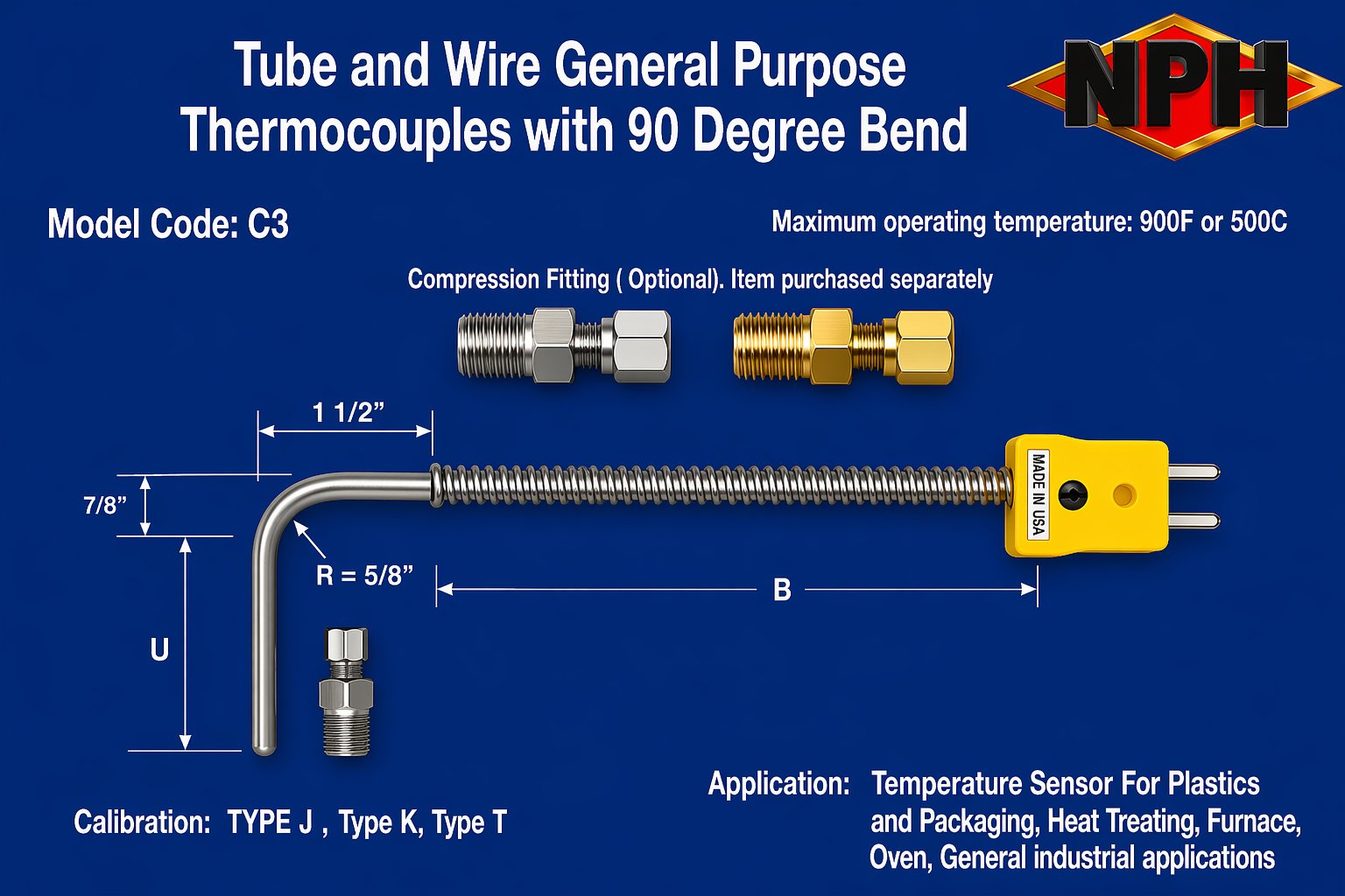 NPH General Purpose Thermocouple-90 Bend-C3